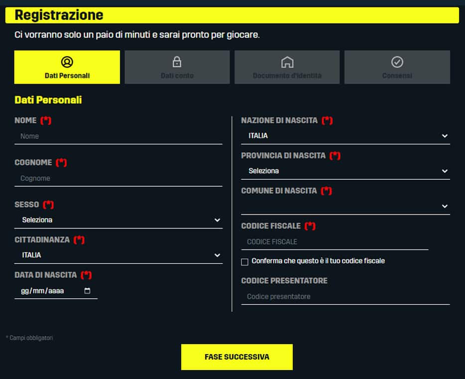 Formulario de Registro Daznbet
